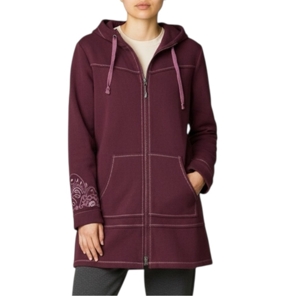 ATHLETA Sphinx Full Zip Hoodie in Deep Plum Size XS — Slightly Faded